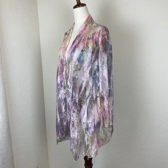 Frazzle XL Sheer Lace Cardigan Rainbow Pastel Colorful Coastal Fairy Drape Front - Picture 2 of 6